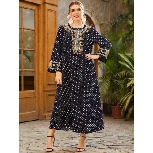 Ramadan Turkey India Muslim Dress Polka Dot Abaya Duabi Arabic Vestidos Moroccon Kaftan Islamic Clothing Jilbab Gown Robe 2021