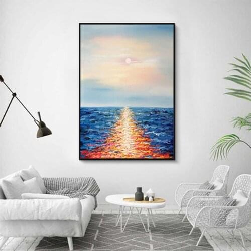 Hand Painted Abstract Oil Painting Wall Art Seascape Picture Minimalist Modern On Canvas Decorative For Living Room No Frame