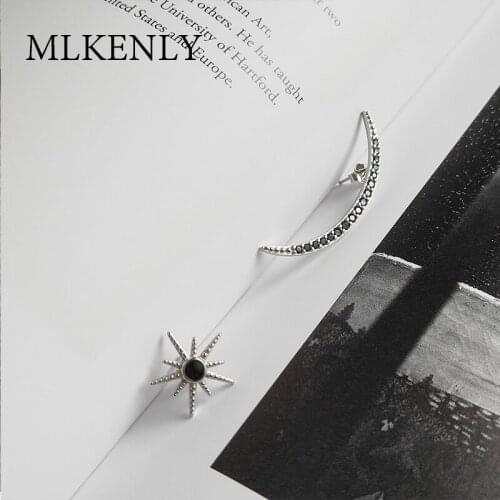MLKENLY Star Moon Ear Studs Black Zircon Stud earrings Wholesale Fashion Jewelry For Women men