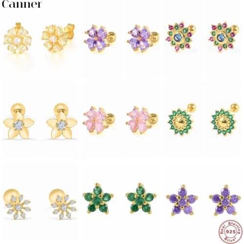 CANNER 925 Sterling Silver Vintage Zircon Mini Stud Earrings For Women Crystal Snowflake Cute Piercing Earrings Brinco Jewelry