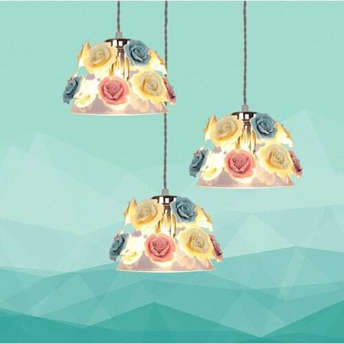 North Europe makaron color ceramic flower glass chandelier restaurant corridor balcony plant walnut Chandelier