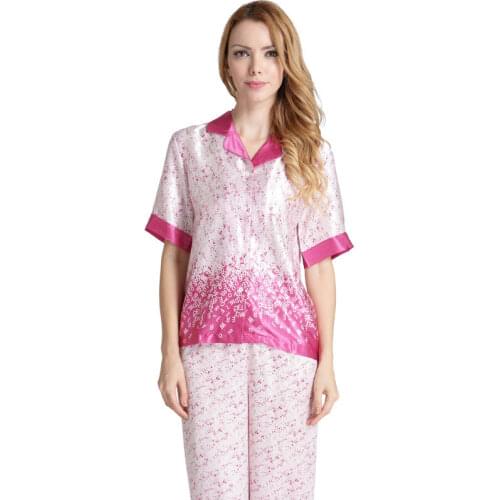 Letter Printed Silk Pajamas Women Sleepwear Set Two Piece Pyjamas for Women Pijamas Women Home Wear