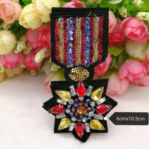 Rhinestone Star Beaded Patch for Clothing Sewing on Beading Applique Brooch Bags Coat Decoration Badge Medal