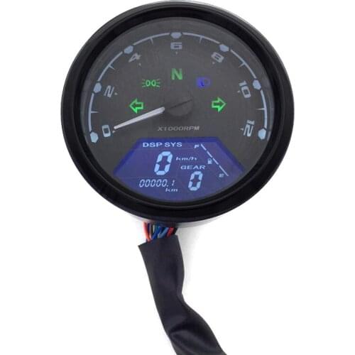 Motorcycle LCD Signal Speedometer Tachometer Odometer Gauge 12000 RPM For Cruiser Racer Old School