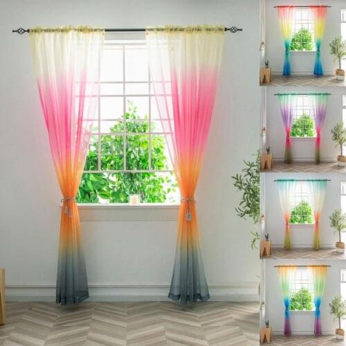 Curtain Rainbow Print Window Ornaments Polyester Long Decorating Sheer Drape Translucent tulle Curtains for Living Room