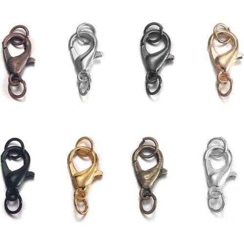 50Pcs 10 12 14 mm Lobster Clasps Hooks With Jump Rings End Clasps Connectors For DIY Jewelry Finding Making Supplies Accessories