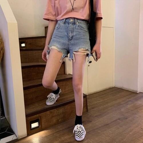 2021 Summer High Waist Jeans Women Shorts Casaul Wide Leg Pants Hole Ripped Woman Short Korean Denim Womens Clothing WPY3804