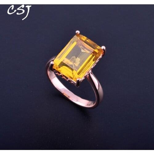 CSJ Elegant Citrine Rings Sterling 925 Silver Natural Gemstone Oct10*14mm 8ct Women Lady Wedding Engagment Party Gift Box