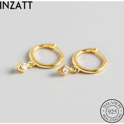 INZATT Real 925 Sterling Silver Zircon Rhombus Hoop Earrings For Fashion Women Party OL Fine Jewelry 2020 INS hot Accessories