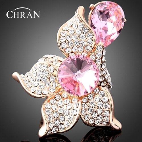 Chran Classic Flower Design Cubic Zirconia Engagement Rings for Women Silver Plated Faux Pearl Finger Rings Jewelry Accessories