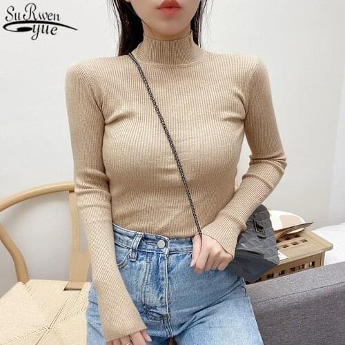 2021 Winter Clothes Women Korean Clothes Autumn Womens Turtleneck Long Sleeve Elastic Solid Slim Fit Bottoming Sweater 10627