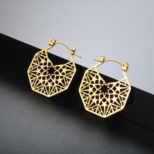 ZMFashion Hollow Star Earrings Hip Hop Geometric Hoop Earrings Stainless Steel Gold Plated Metal Trend Female Jewelry Accessorie