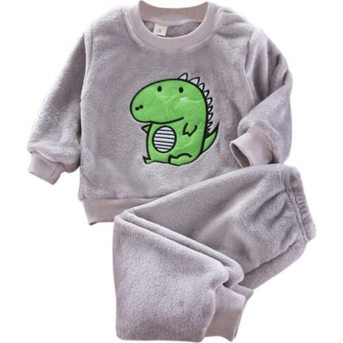 ZWF521 Girl Boy Warm Homesuit Clothing Kids Solid Color Cute Cartoon 2pcs Clothes Thick Plush Warm Sweatshirt Pants New Arrival