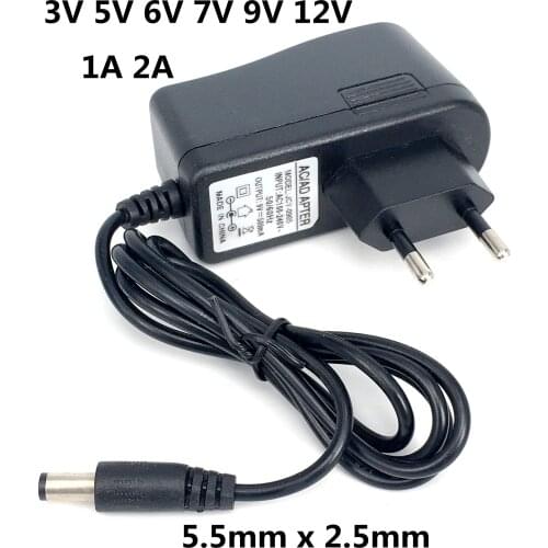 1pcs 100-240V AC to DC Power Adapter Supply Charger adapter 3V 5V 6V 9V 12V 1A 2A EU Plug 5.5mm x 2.5mm Plug