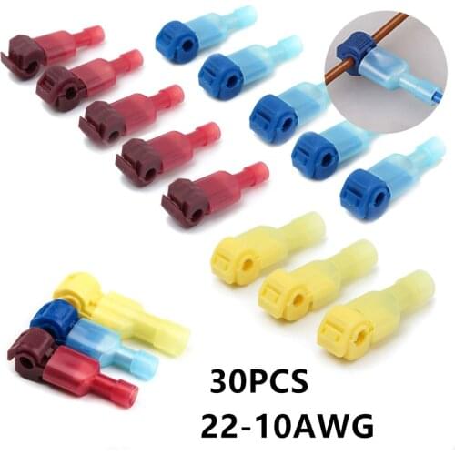 30Pcs Electrical Wire Cable Connectors Snap Splice Lock Wire Crimp Terminals Quick Splice Connectors 0.5mm-6.0mm