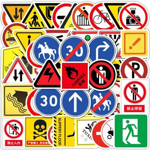 51 PCS Cartoon Warning Sign Graffiti Stickers DIY Kids Baby Classic Toys Bike Travel Luggage Guitar Waterproof PVC Decals