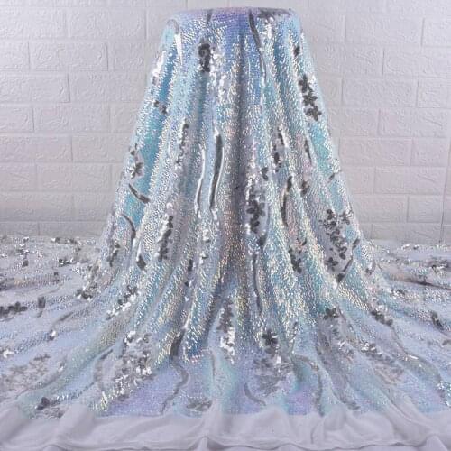 2020 Latest High Quality African Lace Fabric Sequined French Embroidery Tulle Lace Fabric For Nigerian Wedding Party Dress S1888