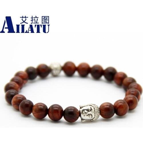 Ailatu Free Shipping Natural Wood Bracelet High Quality Buddha Head Beads Bracelet