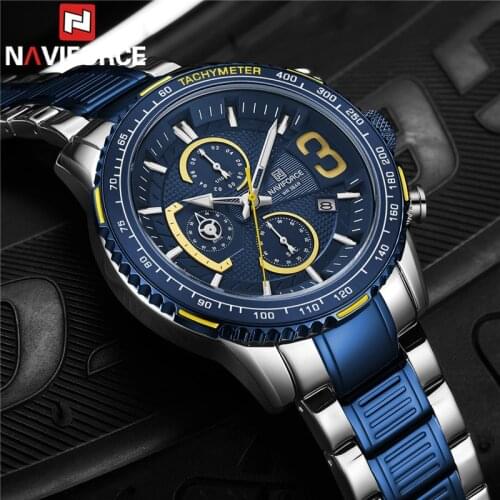 NAVIFORCE Fashion Men Watch Sport Man Wristwatch Top Brand Luxury Military Chronograph Stainless Steel Quartz Male Clock 8017
