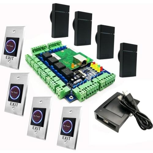 Four door Access Control Panel rfid Card access control Kit TCP/IP Multi Door Security Access Controller + Card Reader + Power