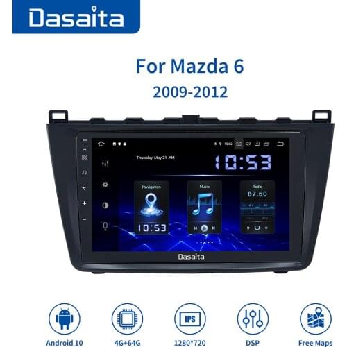 Dasaita 9" IPS Multi-Touch screen Car Radio Stereo GPS Android 10.0 for Mazda 6 2009 2010 2011 2012 Navigation BT5.0 TDA7850