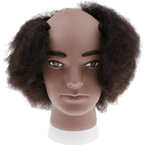 Premium Human Hair Male Bald Mannequin Head Curly Wig Display Styling Head Mannequin Head Model Training Head