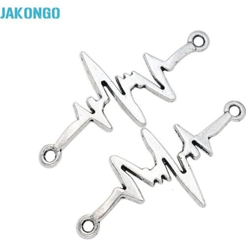 JAKONGO Antique Silver Plated Electrocardiogram Charm Pendant Fit Making Necklace Bracelet Jewelry Accessories DIY 42x20mm