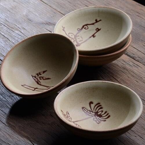 Japanese Style Pottery Teacups Plum Orchid Bamboo And Chrysanthemum Tea Cup Ceramic Pu'er cup Master Cup Kung Fu Tea Set