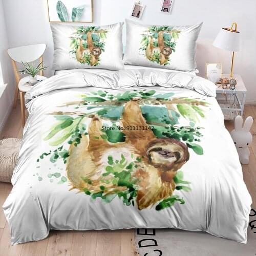 3D Animal Sloth Digital Print Bedding Set Stylish Bedroom Decor Double Single King Queen Size Home Textile