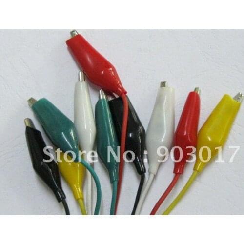 L 43mm Alligator Test Clip Lead line cable 5 colors 50cm Long White & Black & Red & Yellow & Green 6 set per Lot