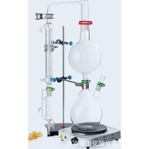 2000ml Lab Essential Oil Steam Distillation Apparatus Glassware Kits Water Distiller Purifier w/Hot Stove Graham Condenser