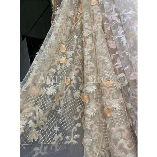 LZ07# 5yards/Lot Elegent 3D Sequin Branch Embroidery Tulle Mesh French Lace Fabric For Sawing Wedding Bridal Dress/Occasion