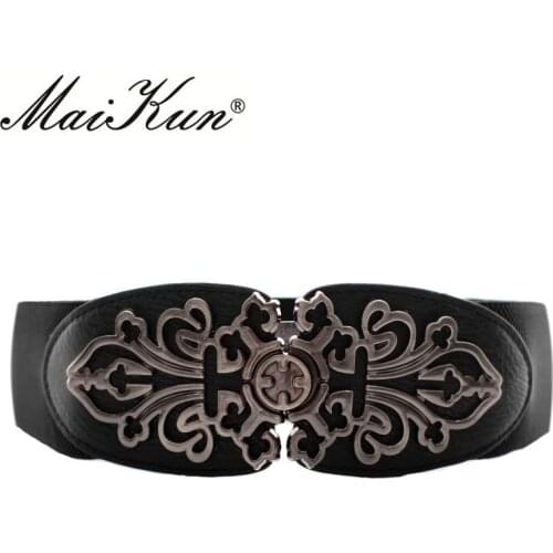 Vintage Design Elastic Belts For Women Wide Stretch Waistband Floral Buckle Retro Faux Leather Female Wide Belts Cummerbunds