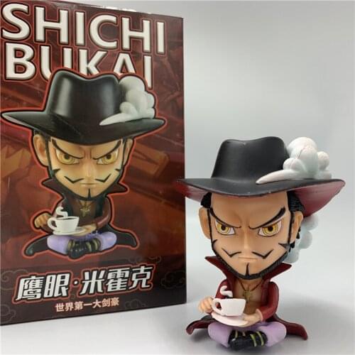 One Piece Mihawk Drink Tea Sitting Ver. PVC Action Figures OP Luffy Zoro Fighter Dracule Mihawk Collect Model 11cm