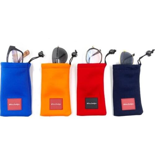 Fashionable Drawstring Sunglasses Bag Shockproof Glasses Pouch Portable Mobile Phone Storage Case with 6pcs Cleaning Cloth