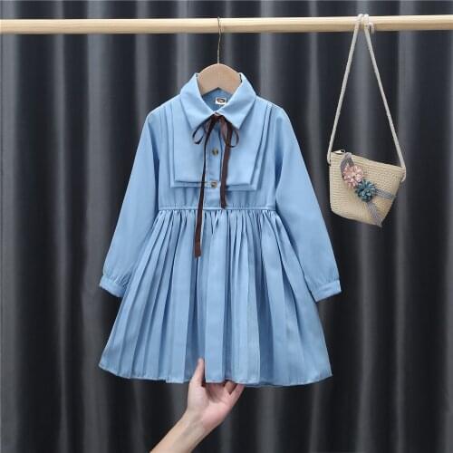 2021 New Girls Fashion Spring&Autumn Dress Children Solid Cotton Long Sleeve Dress Infant Baby Clothes Princess Dress