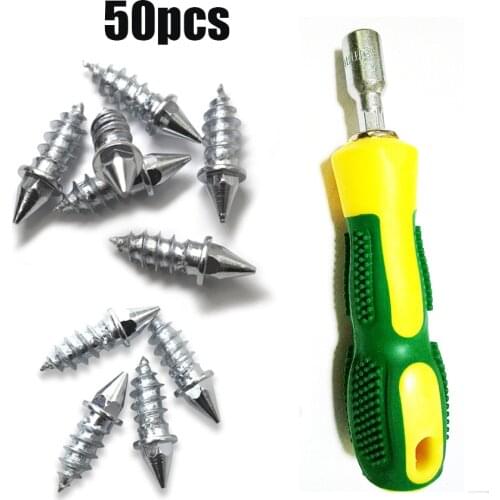 NEW 50pcs Winter Car Vehicle Anti-Slip Screw Wheel Tyre Snow Nail Studs With Installation tools For Car Motorcycle SUV Truck
