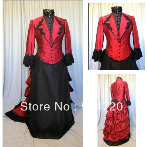 Custom-madeV-409 Red two-piece Victorian Gothic/Civil War Southern Belle Ball Gown Dress Halloween dresses Sz US 6-26 XS-6XL