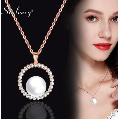 SINLEERY Elegant 10mm Big Pearl Necklace For Women Rose Gold Color Link Chain Round Crystal Necklaces Wedding Jewelry Xl262 SSA