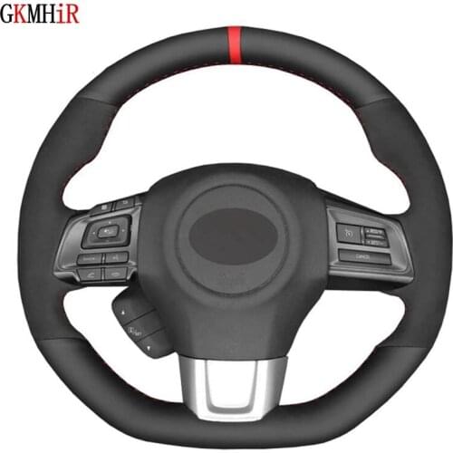 DIY Hand-stitched Soft Black Genuine Leather Suede Car Steering Wheel Cover For Subaru WRX (STI) 2015-2019 Levorg 2015-2019