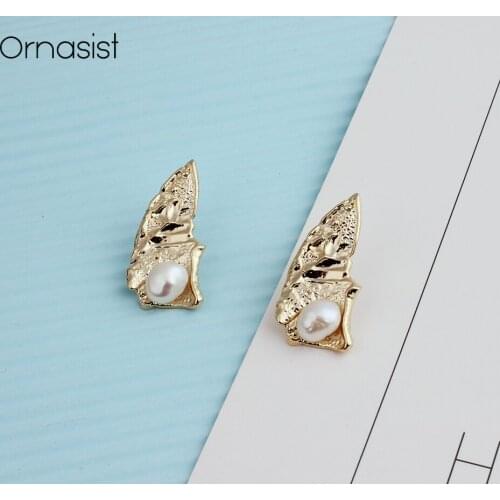 Hyperbole Irregular Freshwater Pearl Stud Earrings For Women Girls Triangle Earring Gift Jewelry