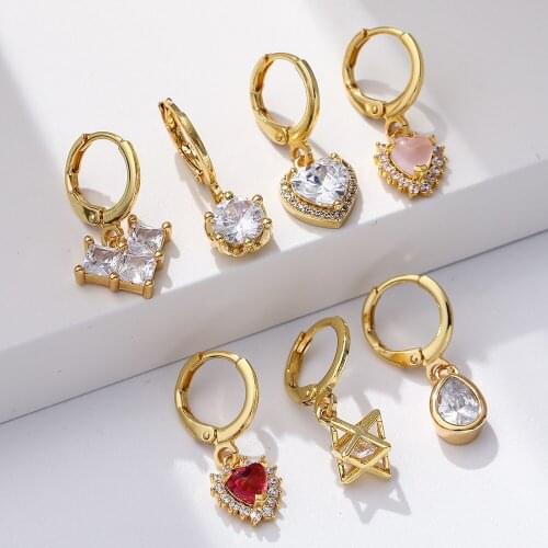 Heart Earrings for Women Gold Dangle Earrings Micro Pave Zircon CZ Love Paired Earring Trendy Punk New Fashion 2021 Earrings