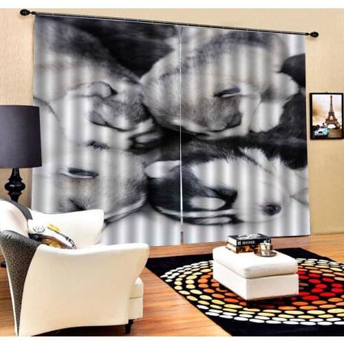 Grey animal curtains photo Blackout Window Drapes Luxury 3D Curtains For Living room Bed room Office Hotel Home