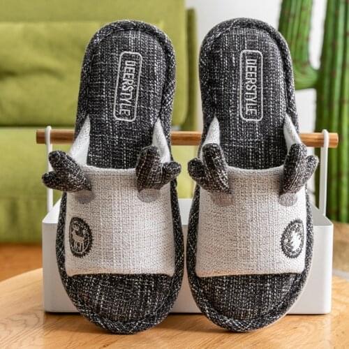 Men Women Slippers Spring Summer Cute Cartoon Home Flip Flop Shoes Hemp Fashion Non-Slip Flat Indoor Casual House Slides