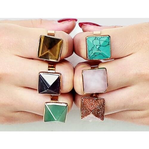 SAY HELLO 1PC Boho Natural Stone Wedding Rings for Girls Handmade Turquoise Rings Vintage Jwellery for Women Adjustable E40316