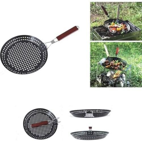 2014 Pizza Grill Pan Barbecue Stainless Steel Circularity Pan Non-Stick Panela With Foldable Wood Handle Suit For Seafood