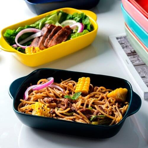 Modern Creative Ceramic Ovenware Dual Handle Baking Dish Microwave Oven Available Baking Square Ovenware Dish Baking Bowl