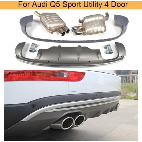 Car Rear Bumper Diffuser Lip Spoiler for Audi Q5 Sport Utility 4 Door 2010-2013 PP Grey Rear Diffuser Lip with Exhaust and Tips