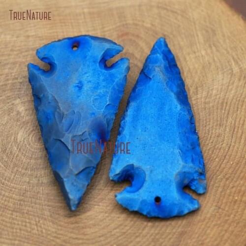 New Fashion Blue Coated Flint Pendant Titanium Electroplated Hammered Arrowhead Necklace Pendant In 60*30 mm PM8215