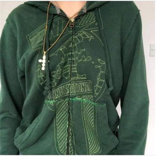 Spring/Autumn 2021 Fashion Europe USA Style Outerwear Women/Girl Retro Head Portrait Print Long Sleeve Zipper Hooded Sweatshirts